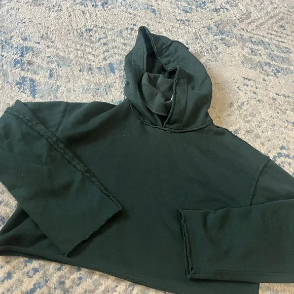 ALO effortless cropped hoodie raw hem turtleneck green XS - Picture 3 of 5